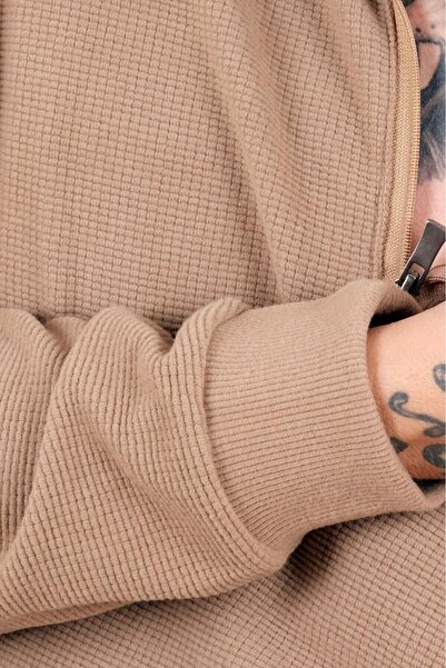 cusseli Large Size Men's Sweat Polo Neck Waffle Thessaloniki Milk Coffee 25822