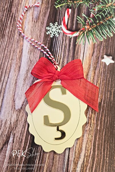 PEKSHOP زينة شجرة عيد الميلاد مع الحرف الأول وشريط فيونكة - زينة السنة الجديد...