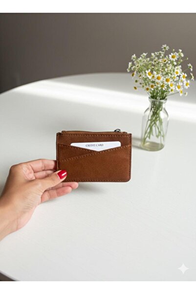 mlio Women's Multi-Compartment Velvety Brown Zippered Card Holder Wallet