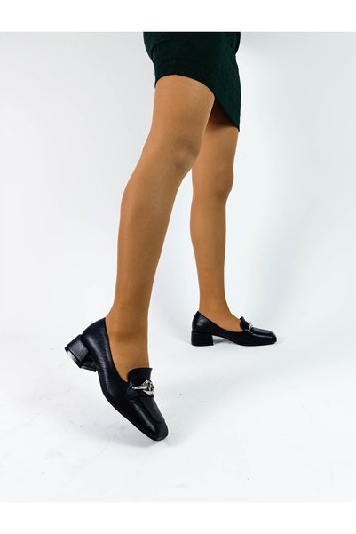GDT Ayakkabı Black Color Thick Heeled Buckle Women's Heeled Shoes between Siz...