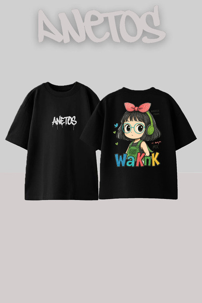Anetos Μπλουζάκι WaKnK Design Back με τύπωμα Cotton Black oversized