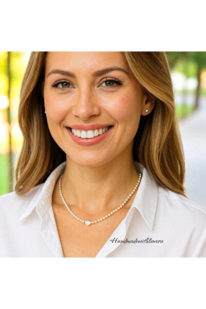 handmadewithlove Mira Necklace – Imperfect Pearls 3-4 mm with Silver Heart, H...