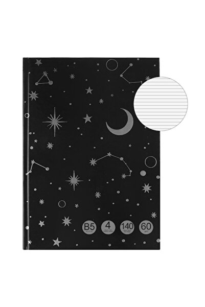SHOPIENS B5 Dictando Notebook, 4 Subjects, Black Cover with Silver Stars, 140 Sheets