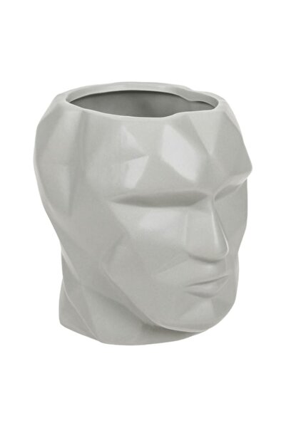 SHOPIENS Κεραμική θήκη για στυλό, τρισδιάστατο μοντέλο προσώπου, γκρι, 10x14x...