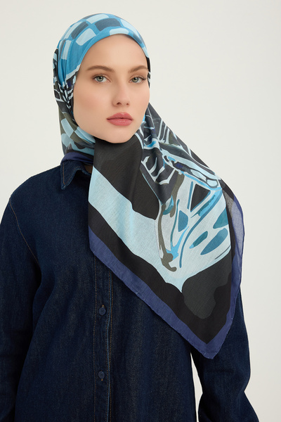 ipekistanbul Eșarfă cu model Efilia - Pastel Journey - Bleumarin