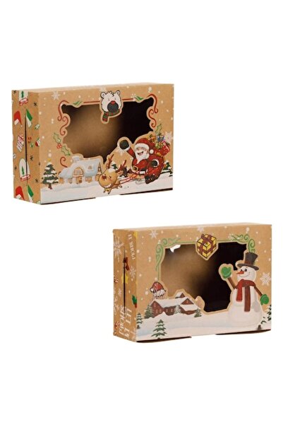 SHOPIENS Christmas Candy Boxes Kraft with Image & Window 22x15x7cm Set of 2