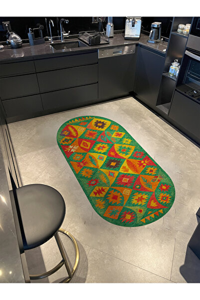 Rugs Modern Halı MOSSO Yeşil Temalı Etnik Baklava Desenli Dokuma Taban Kreati...