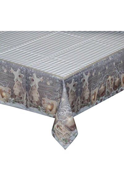 SHOPIENS Christmas Tablecloth, Candle Design, Beige Checkered, 120x120 cm, Po...