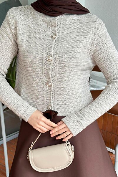 lamelif Links Desenli Crop Hırka Taş