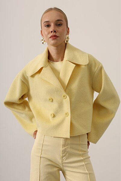 SHILSEE BEUTİQUE Women's Short Cut Oversize Seasonal Casual Jacket Lemon