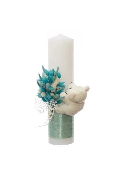 KidsMagazin Lumânare de botez cu ursuleți turcoaz și flori
