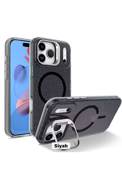 DGN İphone 17 Pro Max Uyumlu Lüks Parıltılı Magsafe Destekli Standlı Taşlı Le...