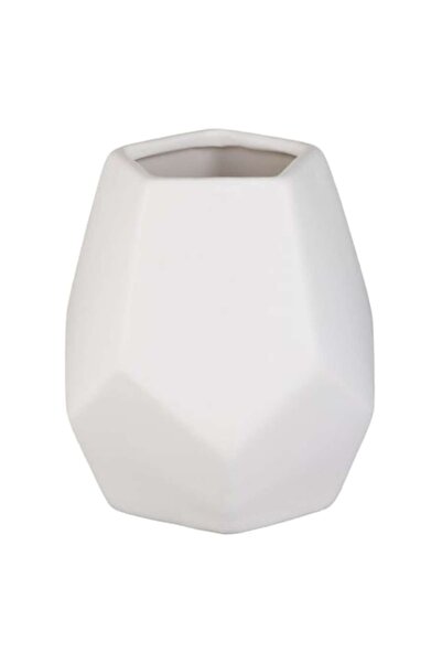 SHOPIENS Κεραμική θήκη για στυλό, πολυγωνική λευκή, 11x11x12,5 cm, MYONNA IT ...