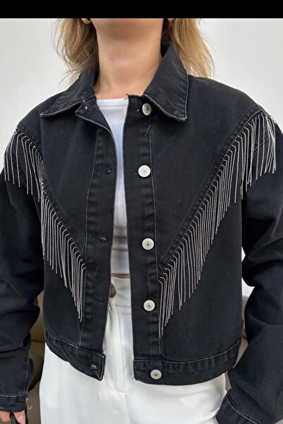 ESSFASIHON Tassel Metal Detail Denim Jacket