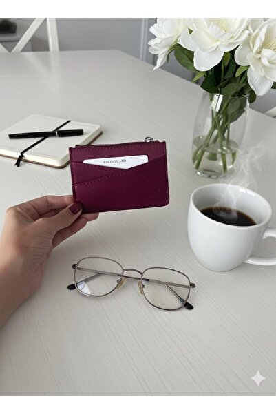 mlio Women's Multi-Compartment Burgundy Zippered Card Holder Wallet