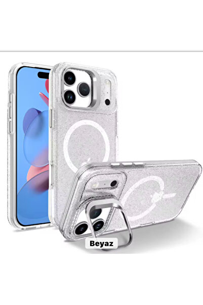 DGN İphone 17 Pro Max Uyumlu Lüks Parıltılı Magsafe Destekli Standlı Taşlı Lens Hediyeli Şeffaf Kapak