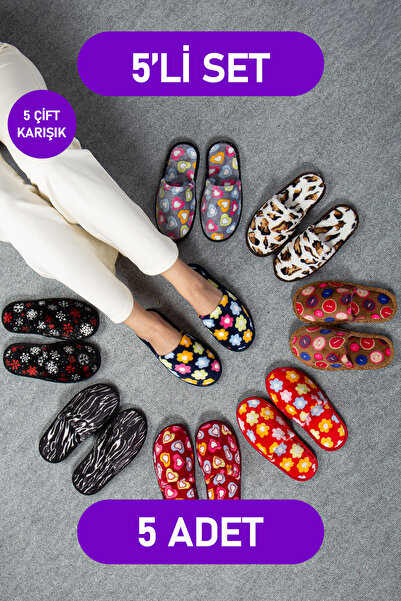 Polomia Comfort Πακέτο 5 γυναικείων παντόφλες οικογενειακής χρήσης, αντιολισθητική σόλα, χωρίς θόρυβο, κλειστή μπροστινή πλευρά, χειμερινές παντόφλες-Νάρα