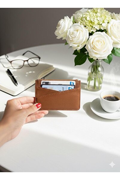 mlio Women's Multi-Compartment Velvety Brown Zippered Card Holder Wallet