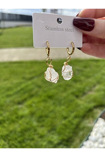 Taşmeran أقراط من الكوارتز الكريستالي الخام من الحجر الطبيعي Tky0341