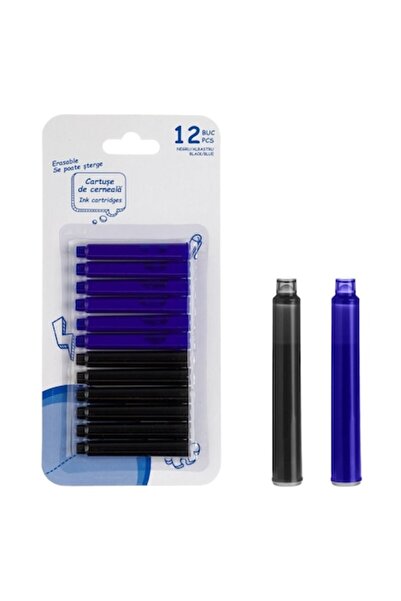 SHOPIENS Set of Fountain Pen Ink Cartridges, 12 pcs, Blue/Black, Easy Erase