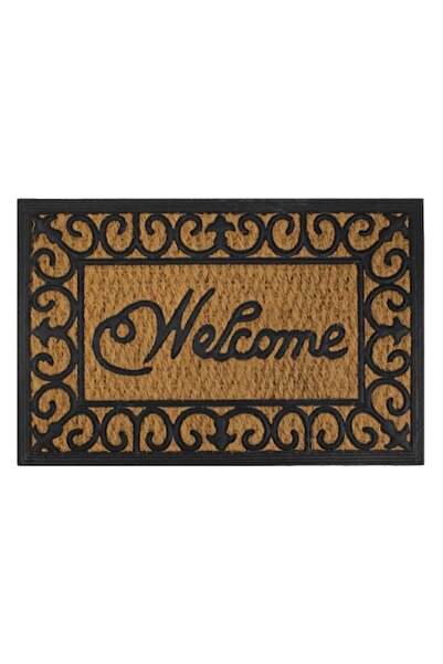 SHOPIENS Door Mat 'Welcome', Brown/Black, 60x40 cm, Coconut Fiber & Rubber