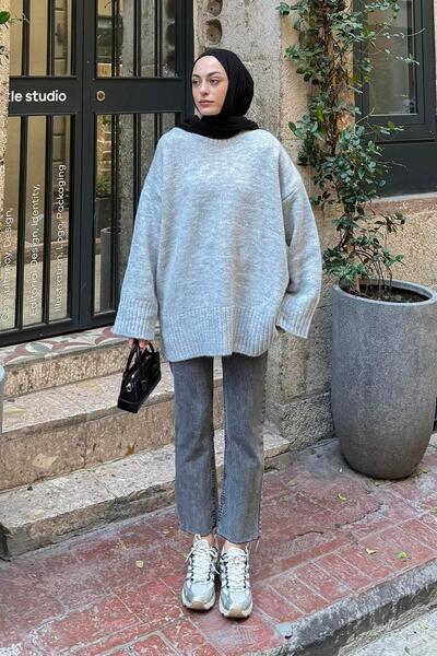 lamelif Wide Sleeve Sweater Gray
