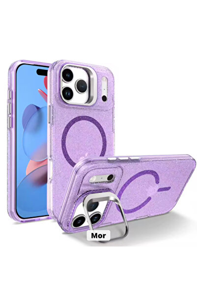 DGN İphone 17 Pro Max Uyumlu Lüks Parıltılı Magsafe Destekli Standlı Taşlı Le...