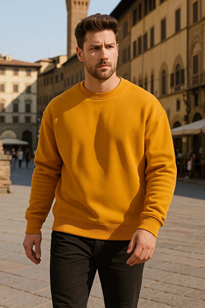 COMBİNE MİCHAİL سترة شتوية مريحة طويلة للجنسين باللون الأصفر الخردلي