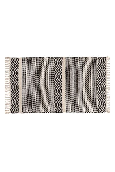 SHOPIENS Woven Rug, Beige with Black Lines, Cotton, 95x60 cm, MYONNA IT & E- COMMERCE