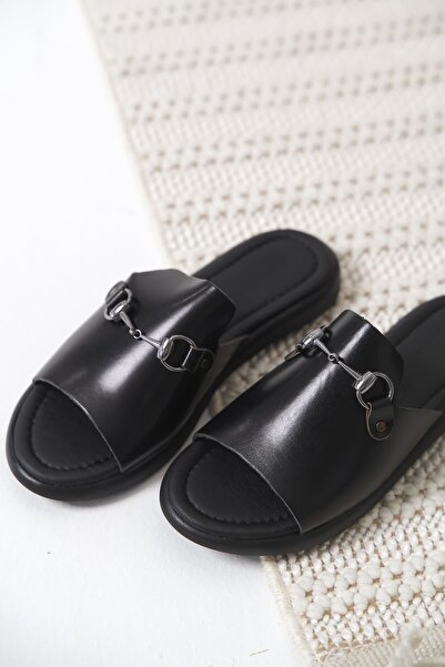 TRENDELLA George Black Genuine Leather Slippers
