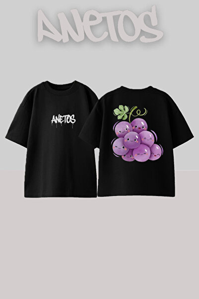 Anetos Rucsac cu design Uzumları cu imprimeu Bumbac Negru supradimensionat tr...