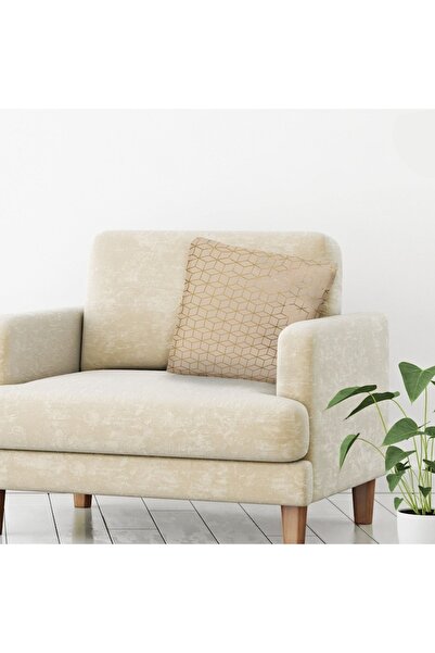 SHOPIENS Decorative Pillow Ecru Velvet 45x45 cm - Gold Details