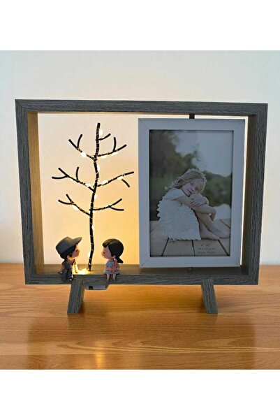 Home Ahşap Çerçeveli Çift Taraflı Işıklı Masaüstü Fotoğraf Çerçevesi (26.5x23...
