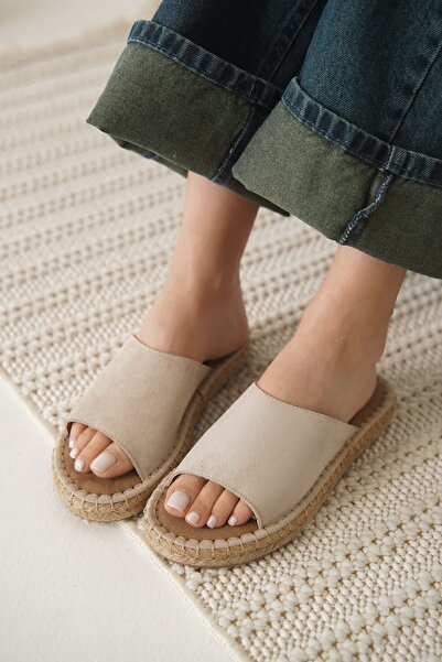 TRENDELLA Grey suede beige women's slippers