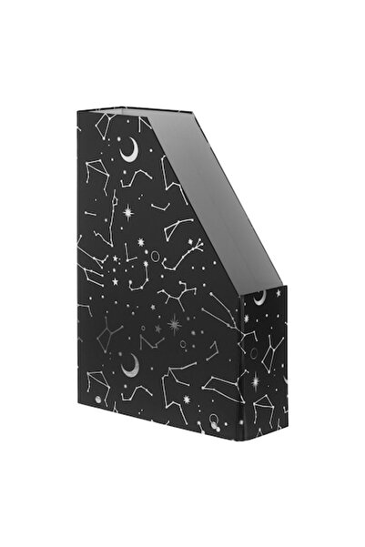 SHOPIENS Cardboard File & Magazine Holder, Zodiac Pattern, Black, 24x8.5x33 cm, Metal Label Sleeve
