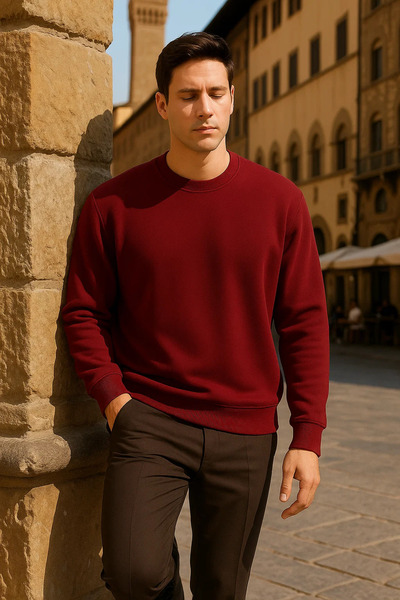 COMBİNE MİCHAİL Unisex Winter Comfortable Long Burgundy Loose Sweater