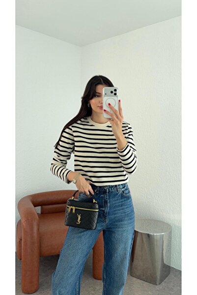 HAZELANNA Black Striped Basic Sweat