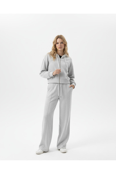 SUPER FASHION CLUB Women's Gray Melange Elastic Waist Tracksuit Set