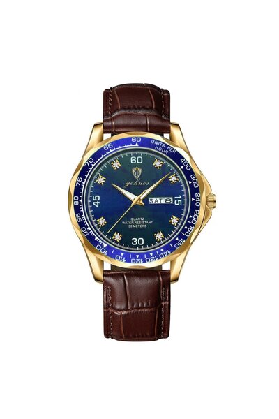 Gohuos Ceas de mână bărbătesc, cuarț, casual, zilele săptămânii, dată, piele ...