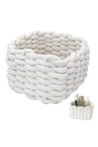 Generic سلة تخزين صغيرة مزخرفة، سلة أرفف منسوجة بحبل قطني من AZONEE للأغراض الصغيرة، صندوق لطيف