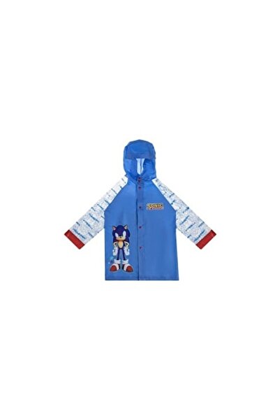 OEM Blue waterproof poncho for boys, Sonic design, hood and backpack extension, 122–128 cm