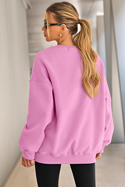 GENIUS STORE Kadın Sweatshirt Oversize Geniş Kalıp İçi Şardonlu Bisiklet Yaka Oversize Sweatshirt KA