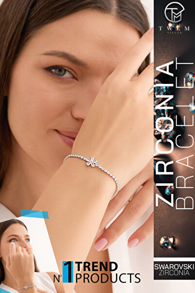 Twem Silver سوار زهرة التوليب من حجر الزركونيا |   تصميم تذكاري لإسطنبول