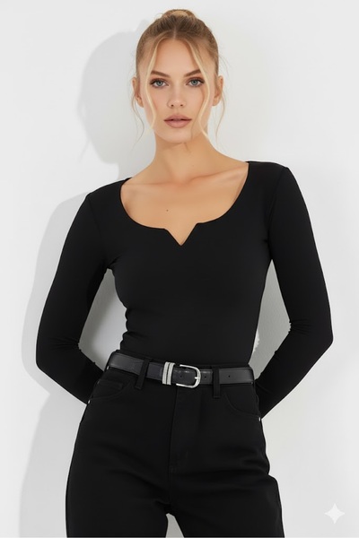 Sienza Дамска блуза с V-образно деколте и дълги ръкави