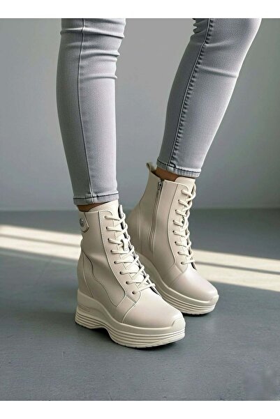 Modanizm Olvyn Krem Dolgu Topuklu Spor Bot