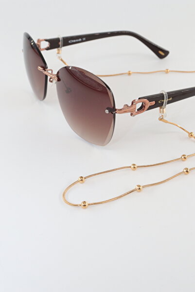 KEEBA Steel Glasses Chain with Gold-Colored Beads in the Shape of a Kevser Drop. Women's Glasses Cord Strap Accessory.