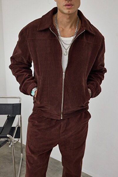 İLKCET MODA Чоловічий кавовий товстий оверсайз оксамитовий піджак