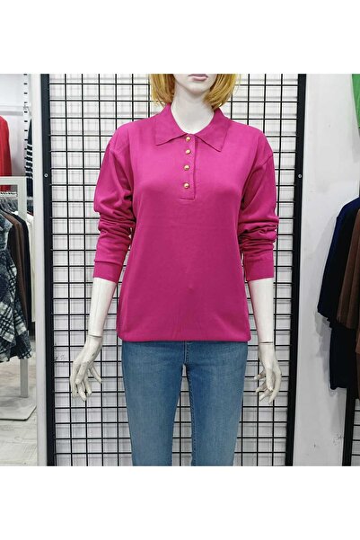 Butik Şans Button Detailed Shirt Collar Knitwear Blouse Sweater