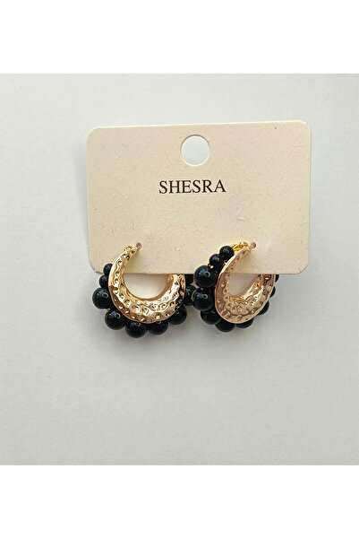 whitelove SHESRA Siyah Boncuk Model Halka Küpe