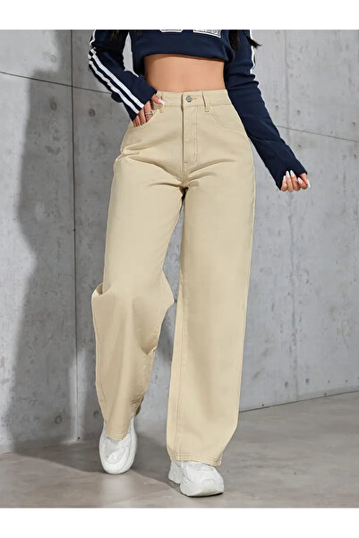 beeke Jeannine Women Jeans 90's Wide Leg Stretch Fabric Casual High Waist Baggy Wide Leg Jean Palazzo Denim Pants